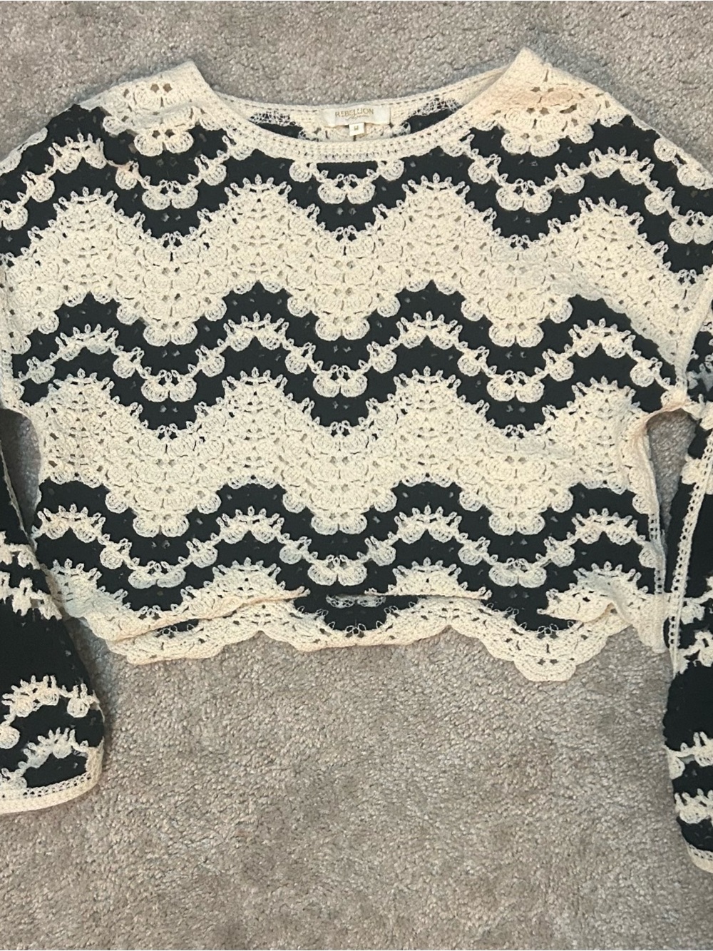 Rebellion Black & Cream Crochet Wave Crop Top
